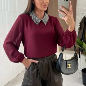 Bloesje met glitterkraagje (bordeaux)